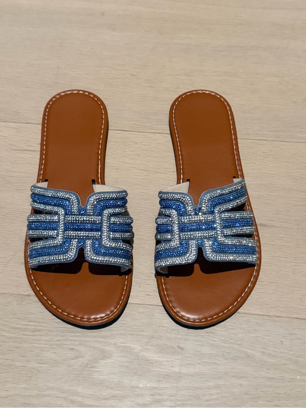 Embellished Blue Slide Sandals